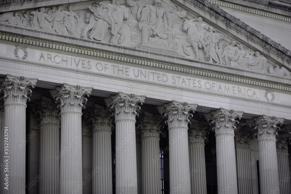 Close-up of the Facade of the Archives of the United States in Washington, D.C.