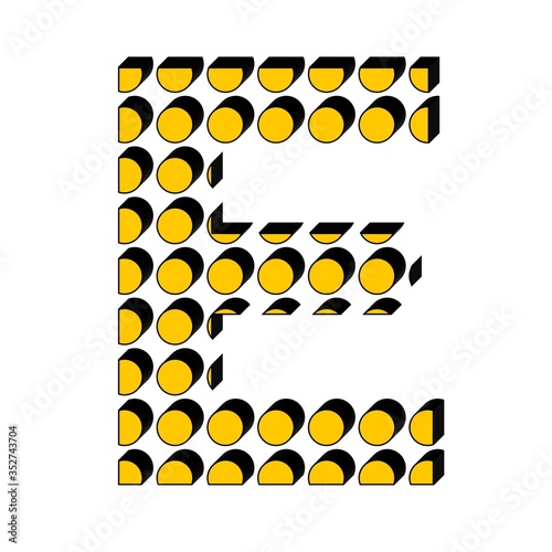 3D TEXT MADE OF BLACK OUTLINED YELLOW DOTS : E photo