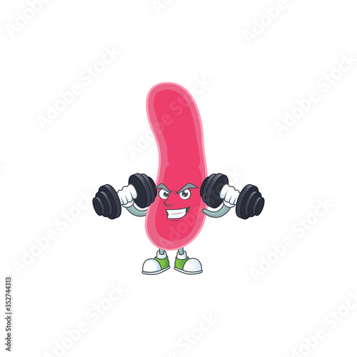 Caricature picture of fusobacteria exercising with barbells on gym photo
