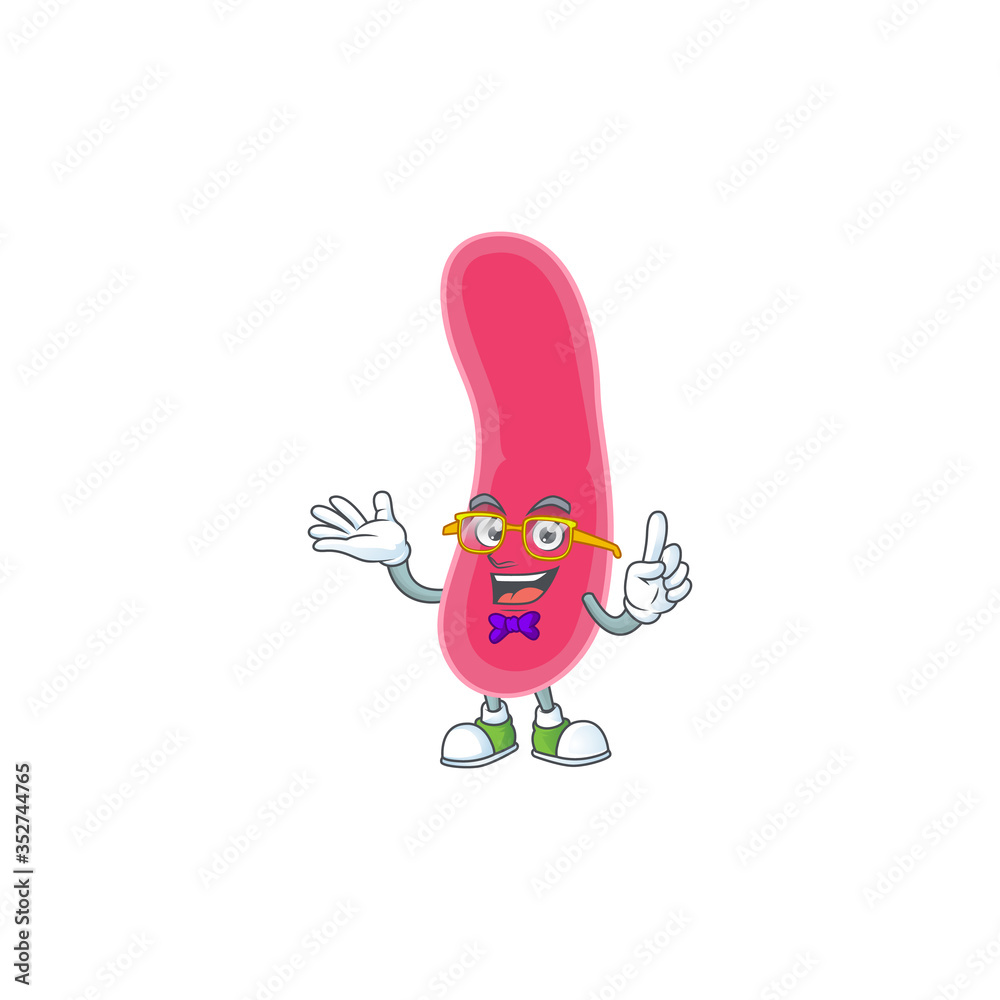 Cartoon character design of nerd fusobacteria with weird glasses Cartoon character design of nerd fusobacteria with weird glasses