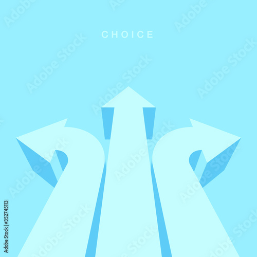 Three way direction arrow symbol. Choice way and decision business metaphor. Vector illustration 3d isometric