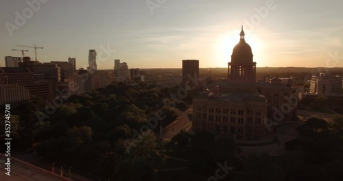 The Texas State Capitol at its empty lawn at dawn during the covid coronavirus pandemic and shutdown photo