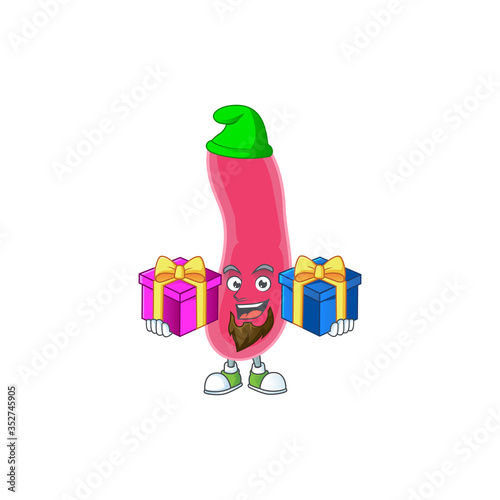 A joyful fusobacteria mascot design style with Christmas gifts photo