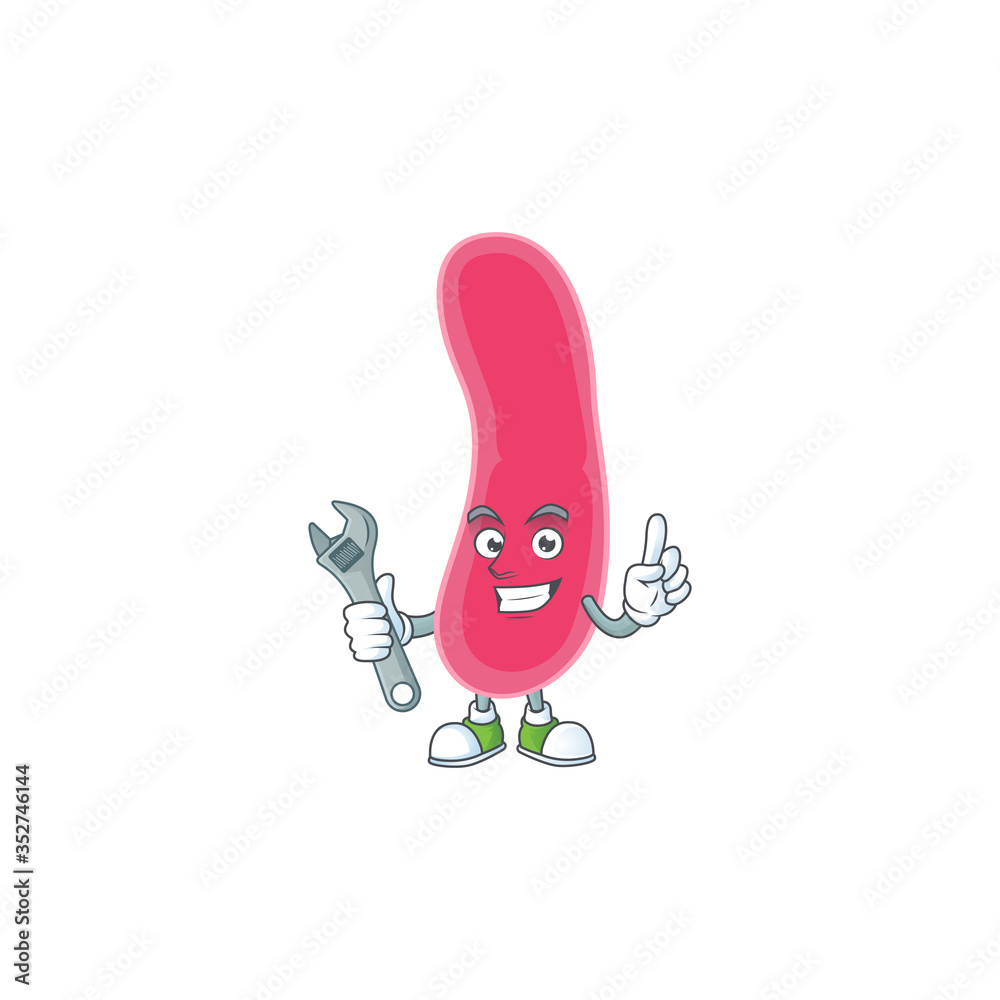 A smart mechanic fusobacteria cartoon mascot design fix a broken machine A smart mechanic fusobacteria cartoon mascot design fix a broken machine