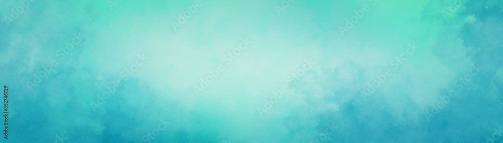 blue green watercolor background with texture and abstract white center and cloudy painted border design
