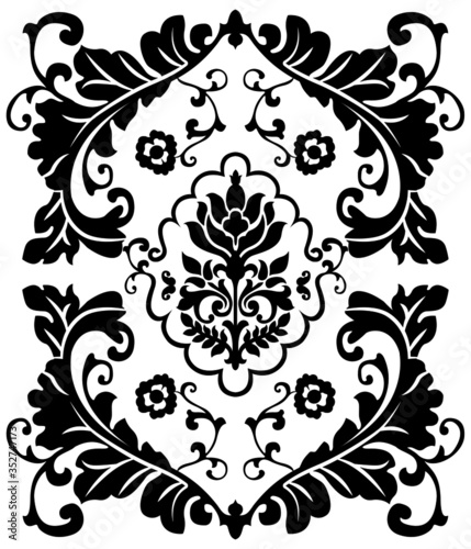 Elegant floral retro antique decorative design motif shap element with classic ornament on a white background. Vintage style