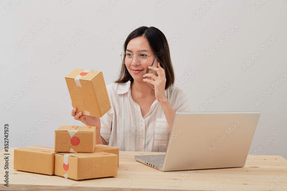 Woman work from home office packaging Woman work from home office packaging