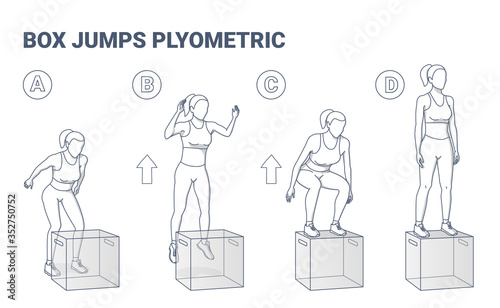 Woman Doing High Box Jumps Workout Exercise Illustration.