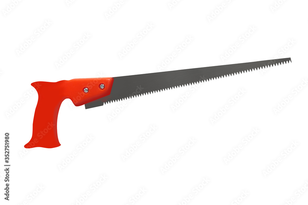 saw, orange handle on a white background,with clipping path