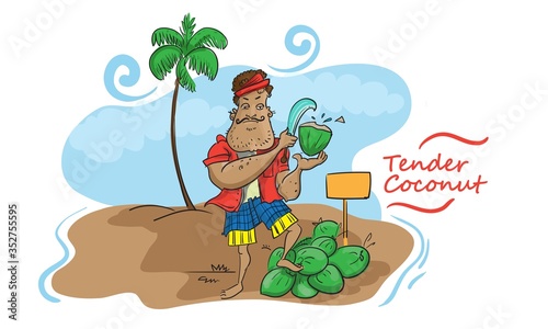 kerala tender coconut with man