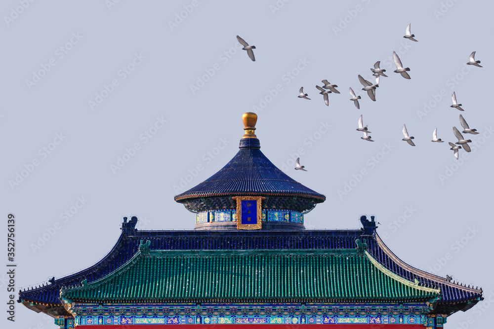 Pigeons over the Temple of Heaven in Beijing.The Temple of Prayer for the Temple of Heaven in Beijing, China.