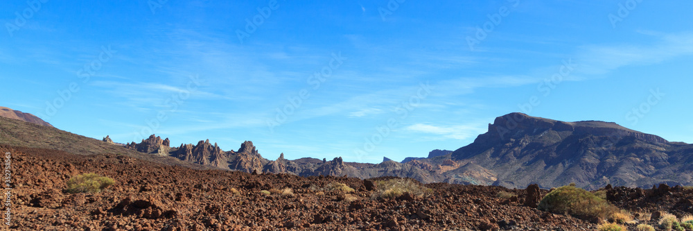 Volcanic rock formations Roques de Garcia panorama in Teide National Park on Canary Island Tenerife, Spain
