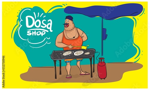 dosa making man illustration vector