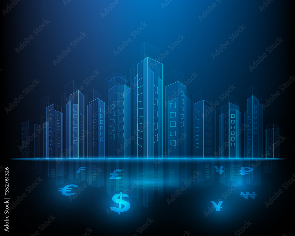 City of money transfer global currency illustration symbol