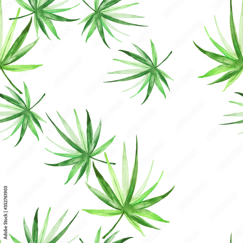Watercolor palm leaf seamless pattern.  Tropical leaves. Jungle, hawaii. Bright Rapport for Paper, Textile, Wallpaper, design. Tropical leaves watercolor. Exotic tropical palm tree 