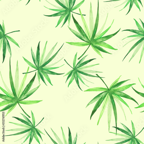 Watercolor palm leaf seamless pattern. Tropical leaves. Jungle, hawaii. Bright Rapport for Paper, Textile, Wallpaper, design. Tropical leaves watercolor. Exotic tropical palm tree 