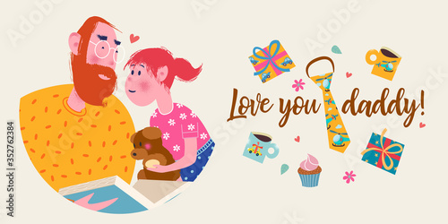 Happy father s day. Vector illustration  banner  greeting card.