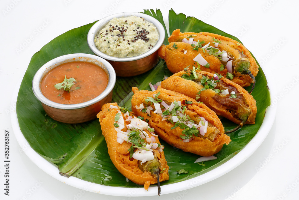 fresh mirchi bajji, stuffed green chilli,indian food Stock Photo ...