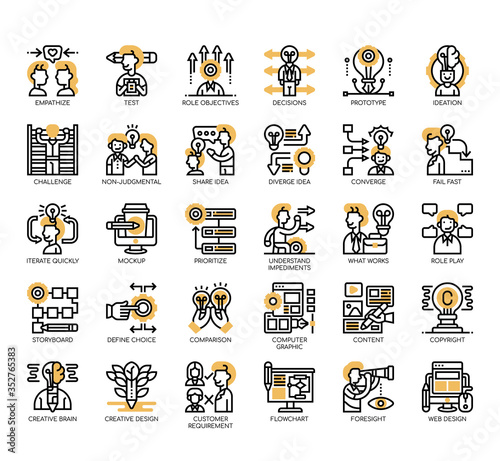Set of design thinking thin line and pixel perfect icons for any web and app project.