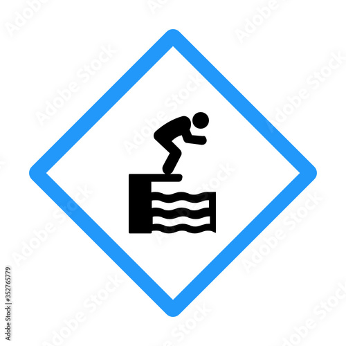 swimmer jumping to pool concept vector blue color icon design, Pool and beach safety rules on white background, water sports symbols 