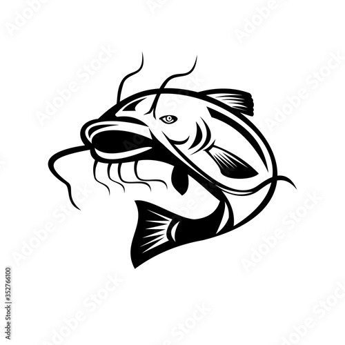 Catfish Jumping Retro Black and White