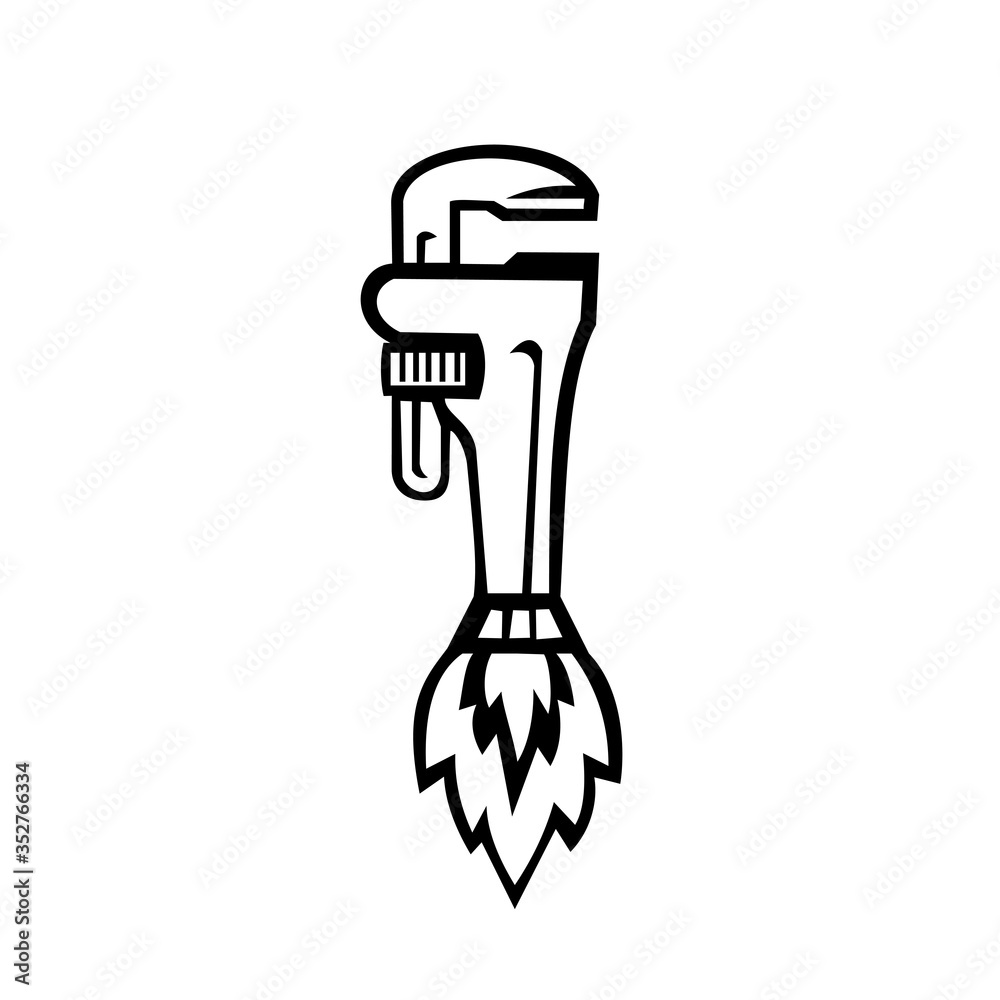 Obraz premium Pipe Wrench Rocket Booster Side Retro Black and White