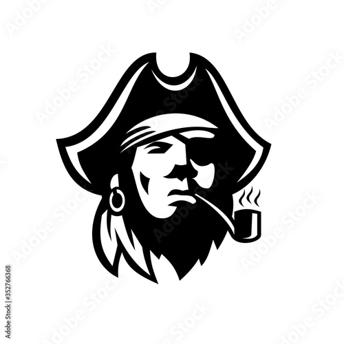 Pirate or Buccaneer Smoking Pipe Retro Black and White