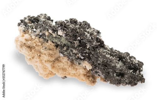GALENA SPHARELITE AND MANGANOCALCITE mineral with on white background