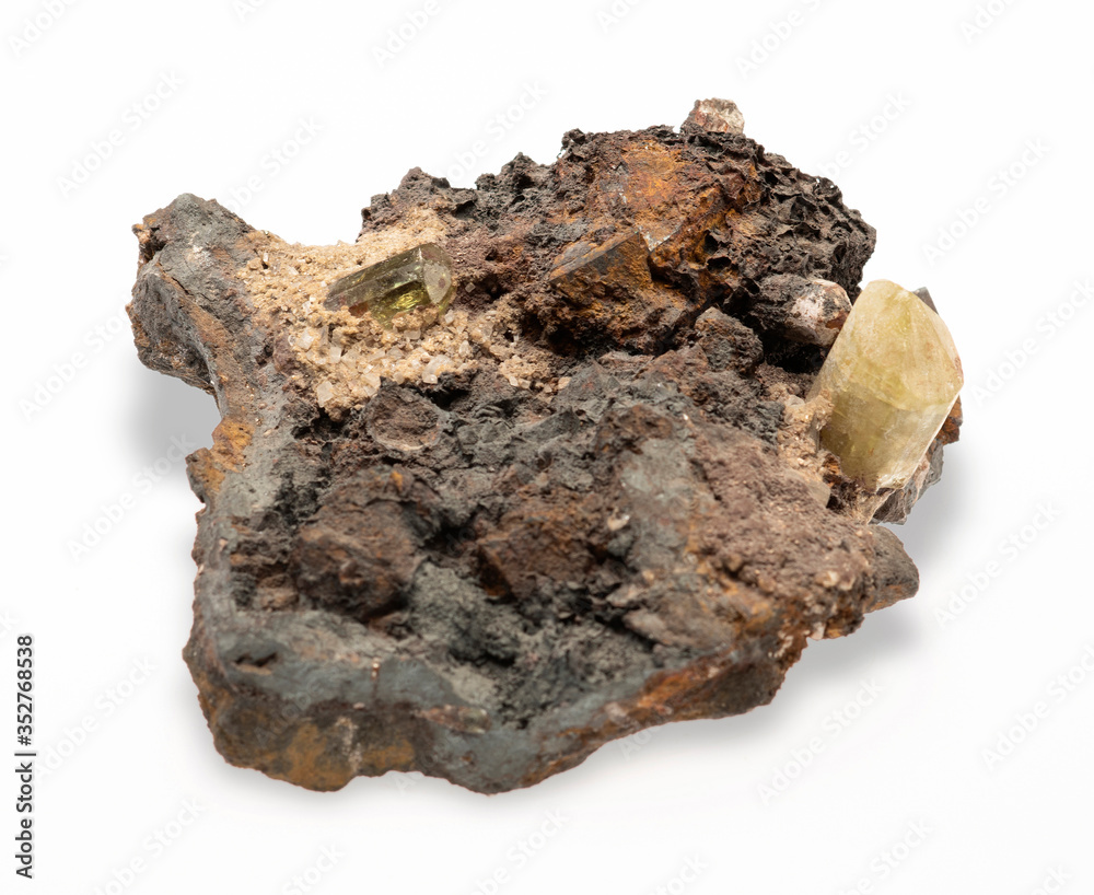 .Mineral apatite on white background