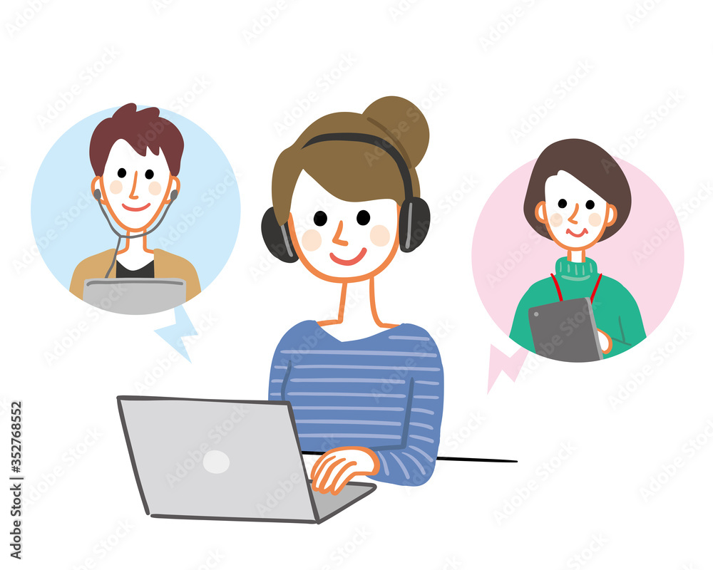People working at home while making video calls People working at home while making video calls