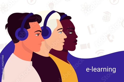 distance learning online school colorful vector illustration