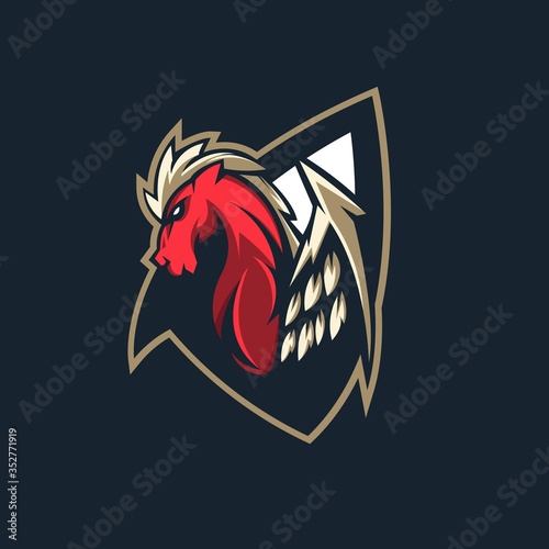 Pegasus mascot logo design vector with modern illustration concept style for badge, emblem and t shirt printing. Red Pegasus illustration for sport and e-sport team.
