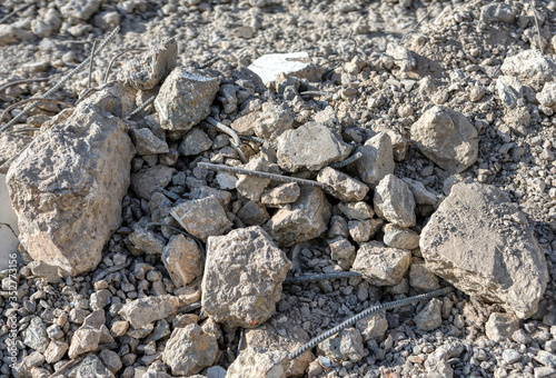 Destroyed and crushed concrete.