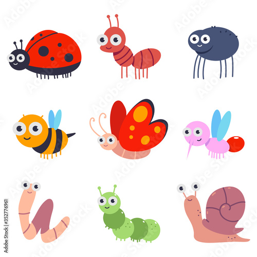 Bugs and insects vector cartoon set isolated on a white background.