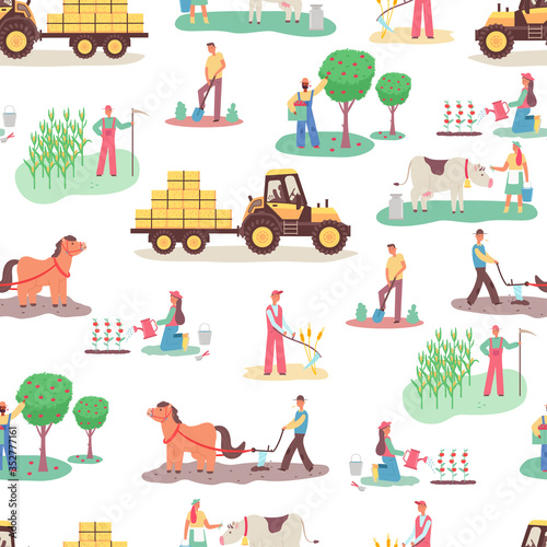 Farmers vector seamless pattern on a white background for wallpaper, wrapping, packing, and backdrop.