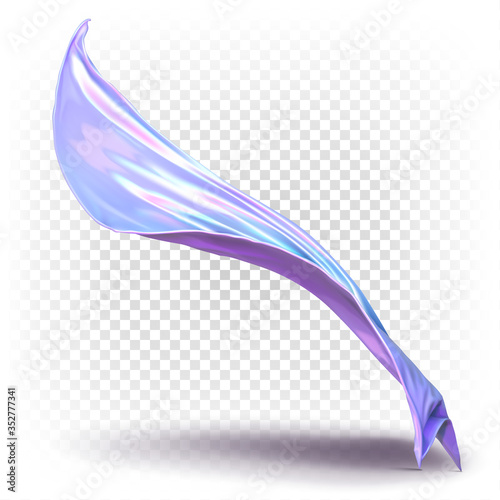 Waves of developing tissues at the air. Vector 3d realistic illustration. Abstract decorative fabric decor element. Drapery levitation.Gradient lilac fabric flying in the wind.