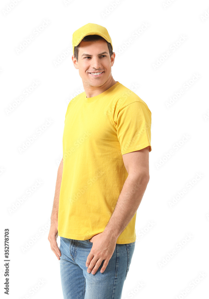 Man in stylish t-shirt on white background Man in stylish t-shirt on white background