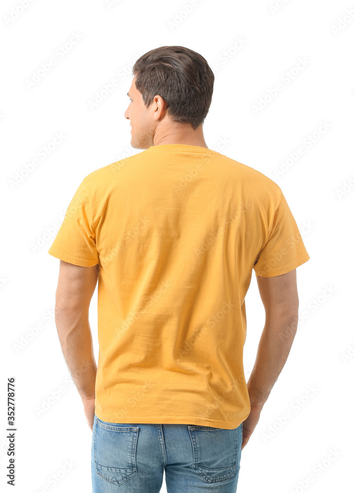 Man in stylish t-shirt on white background Man in stylish t-shirt on white background
