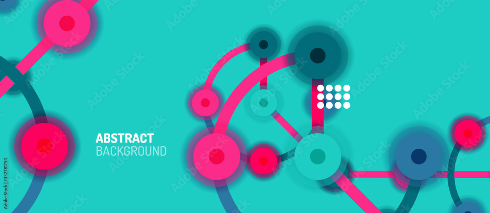 Obraz premium Flat style geometric abstract background, round dots or circle connections on color background. Technology network concept.