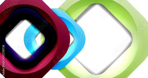 Square geometric vector abstract background, dynamic modern minimal template. Multicolored square shapes with round corners overlapping each other