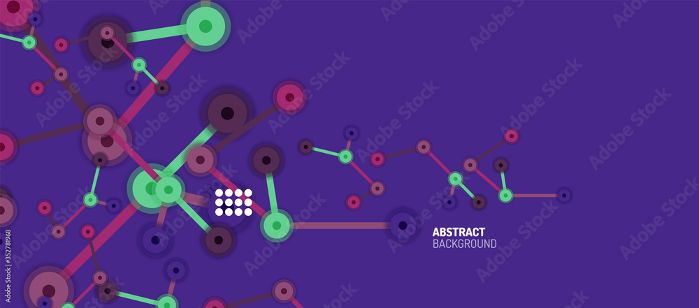 Obraz premium Flat style geometric abstract background, round dots or circle connections on color background. Technology network concept.