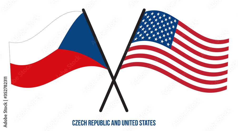 Czech Republic and United States Flags Crossed Flat Style. Official Proportion. Correct Colors