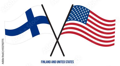 Finland and United States Flags Crossed And Waving Flat Style. Official Proportion. Correct Colors