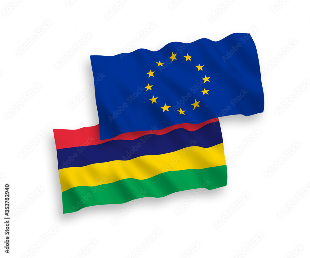 Flags of European Union and Mauritius on a white background Flags of European Union and Mauritius on a white background