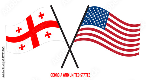 Georgia and United States Flags Crossed And Waving Flat Style. Official Proportion. Correct Colors
