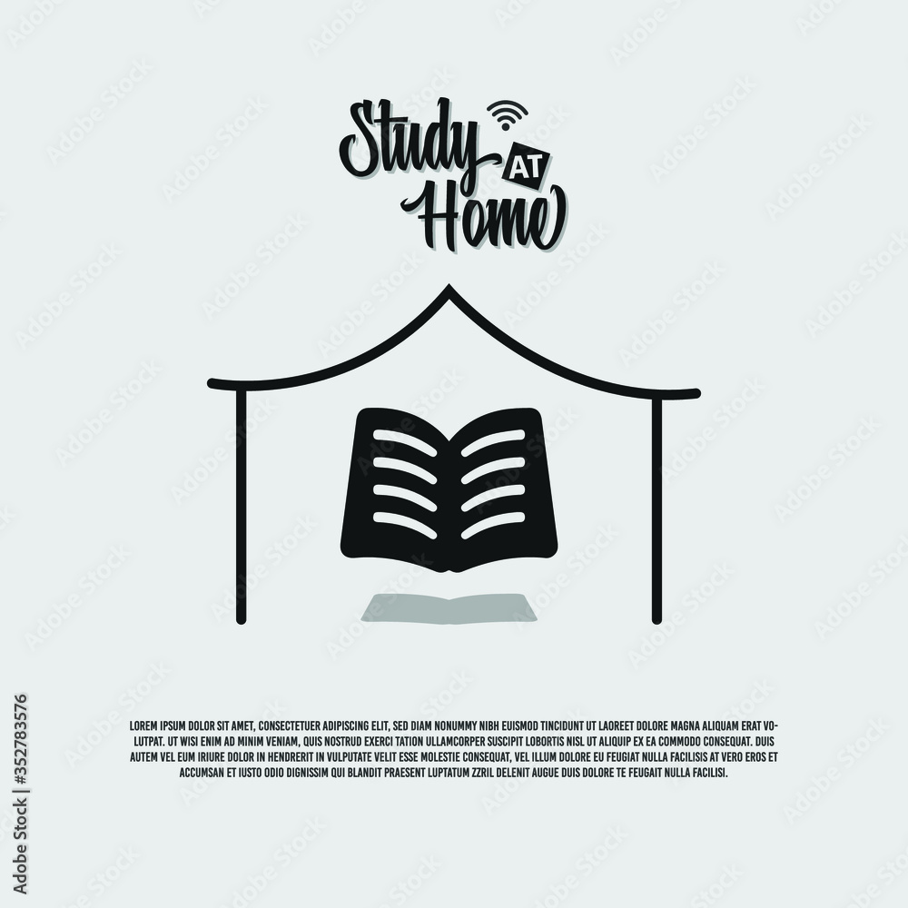 Study online at home icon.covid  19.gradient background.ilustration