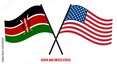 Kenya and United States Flags Crossed And Waving Flat Style. Official Proportion. Correct Colors