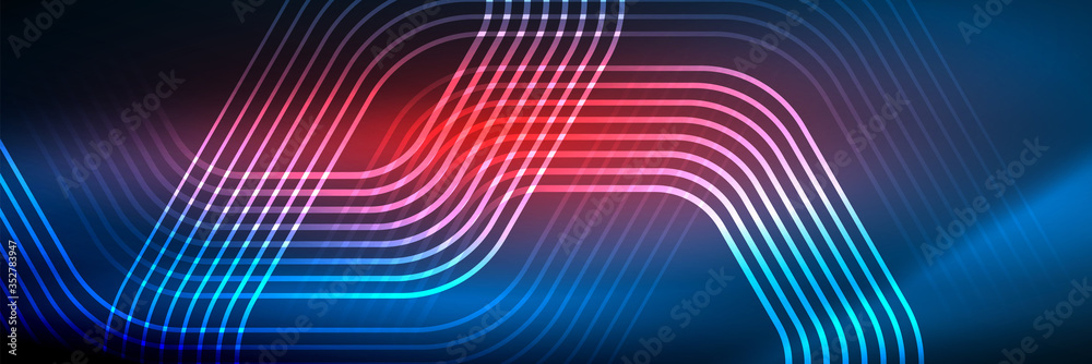 Shiny neon lines, stripes and waves, technology abstract background. Trendy abstract layout template for business or technology presentation, internet poster or web brochure cover, wallpaper