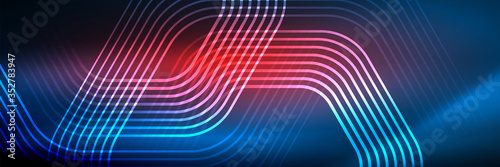 Shiny neon lines  stripes and waves  technology abstract background. Trendy abstract layout template for business or technology presentation  internet poster or web brochure cover  wallpaper