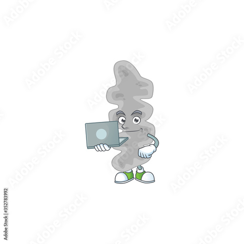 Diligent leptospirillum ferriphilum cartoon drawing concept working from home with laptop photo